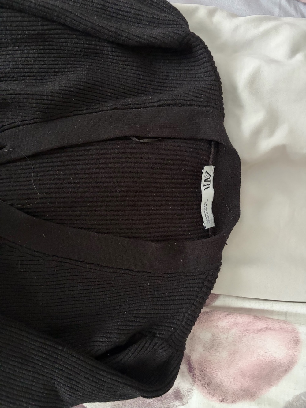 Zara Black Ribbed Button-Front Cardigan - Picture 2 of 4
